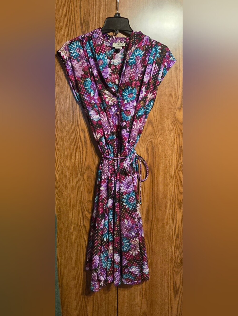 Source Unknown Purple Floral Midi Dress with Teal Accents